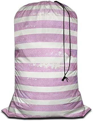Swono Laundry Bag with Locking Drawstring Closure, Dirty Clothes Organizer Watercolor Striped Vio... | Amazon (US)