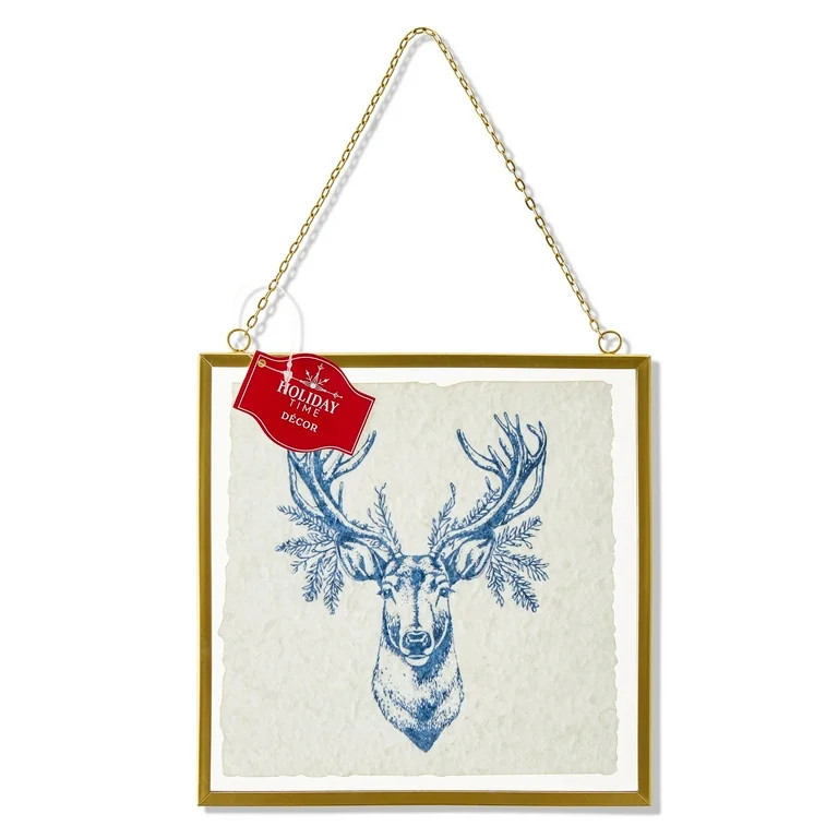 Metal Sign With Blue Deer Hanging Wall Decor, 8 in x 8 in, by Holiday Time | Walmart (US)