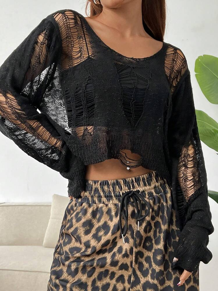 Long sleeve ripped shirt  | SHEIN