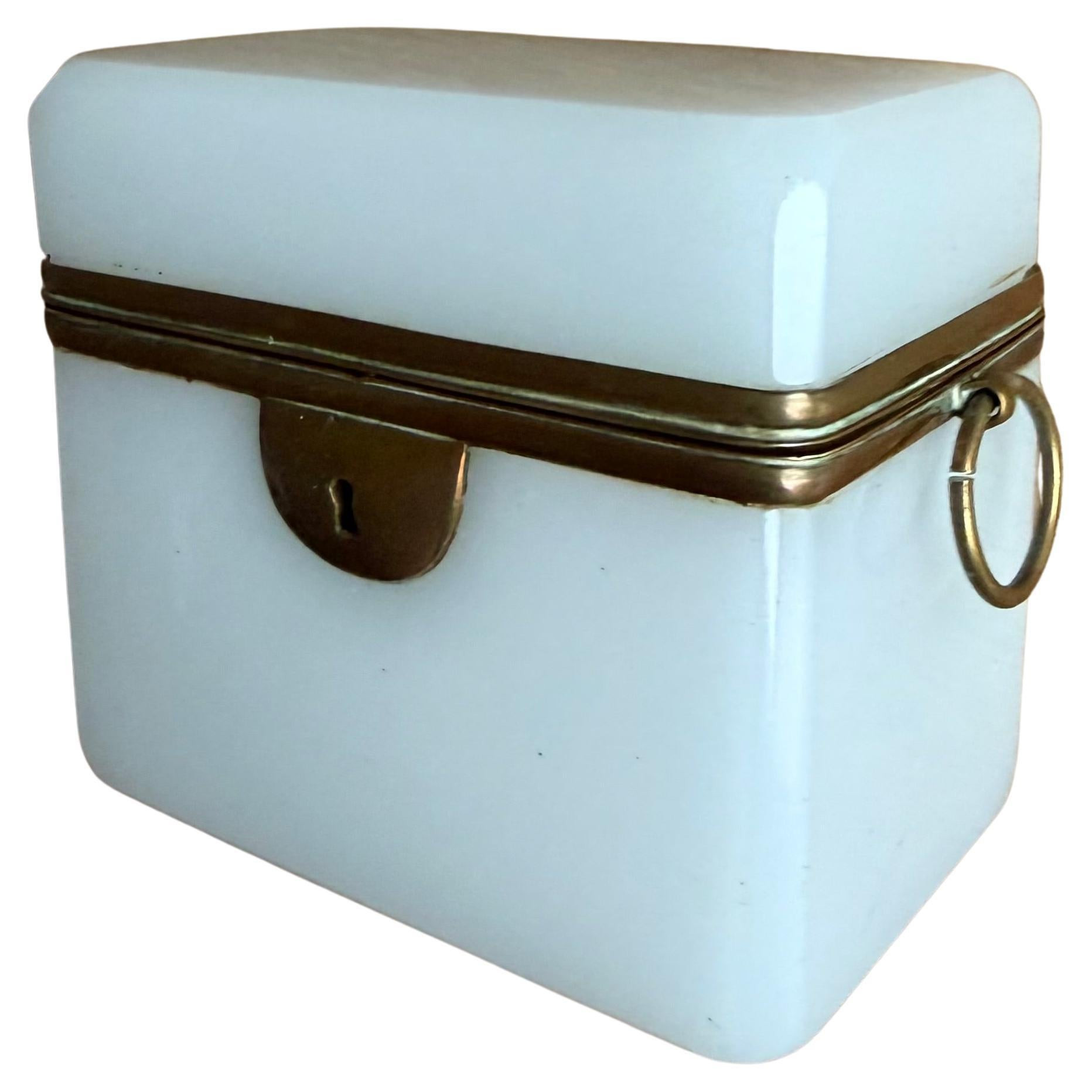 Early 1900st Tanslucent Milk Glass Box, Handcrafted with Original Brass Mounts | 1stDibs