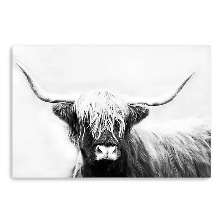 Monochrome Longhorn Canvas Art Print, 60x40 in. | Kirkland's Home