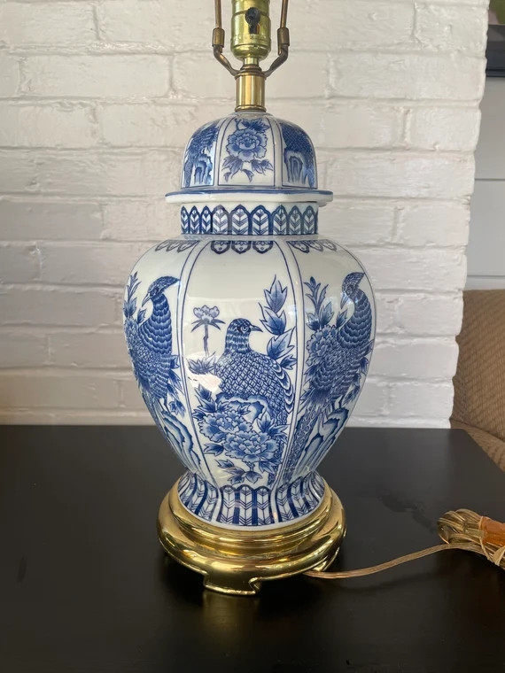 Large Beautiful Vintage Porcelain and Brass Blue and White - Etsy | Etsy (US)