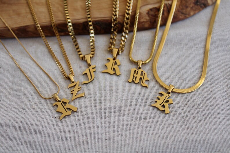 18K Gold Old English Initial Mens Necklace Mens Letter - Etsy | Etsy (US)