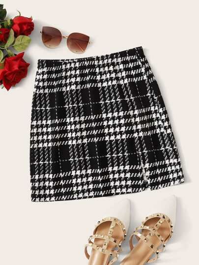 SHEIN Plaid Textured Skirt | SHEIN