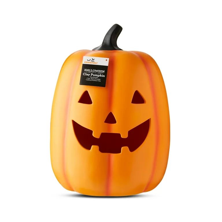 Halloween Tall Orange Ceramic Clay Jack-o'-Lantern Outdoor Decoration, 13.4 in, by Way to Celebra... | Walmart (US)