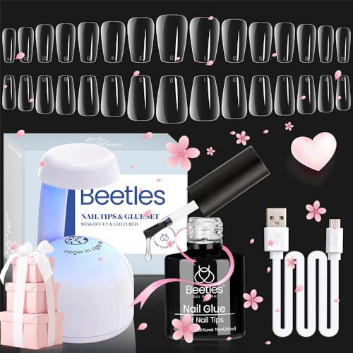 Beetles Gel Nail Kit Easy Nail Extension Set With 510Pcs 15 Sizes Short Coffin Gel Nail Tips, Clear Nail Tips 5 in 1 Nail Glue Base Gel and Uv Led Lamp Easy Diy at Home Acrylic Nail Kit Gift for Women | Amazon (US)
