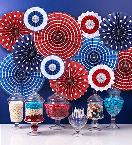 Moon Boat Fourth of July Patriotic Decorations - Red White Blue Hanging Paper Fans - 4th of July Par | Amazon (US)