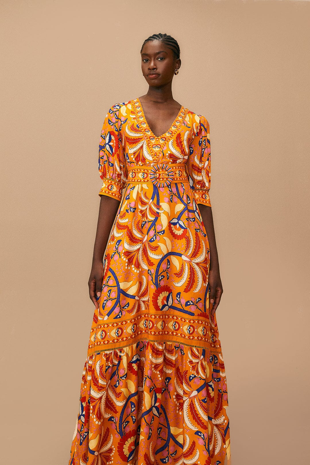 Yellow Palms Party Short Sleeve Maxi Dress | FarmRio (US)