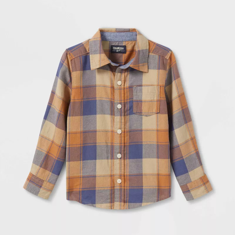 OshKosh B'gosh Toddler Boys' Multi Flannel Plaid Long Sleeve Button-Down Shirt - Orange/B... | Target