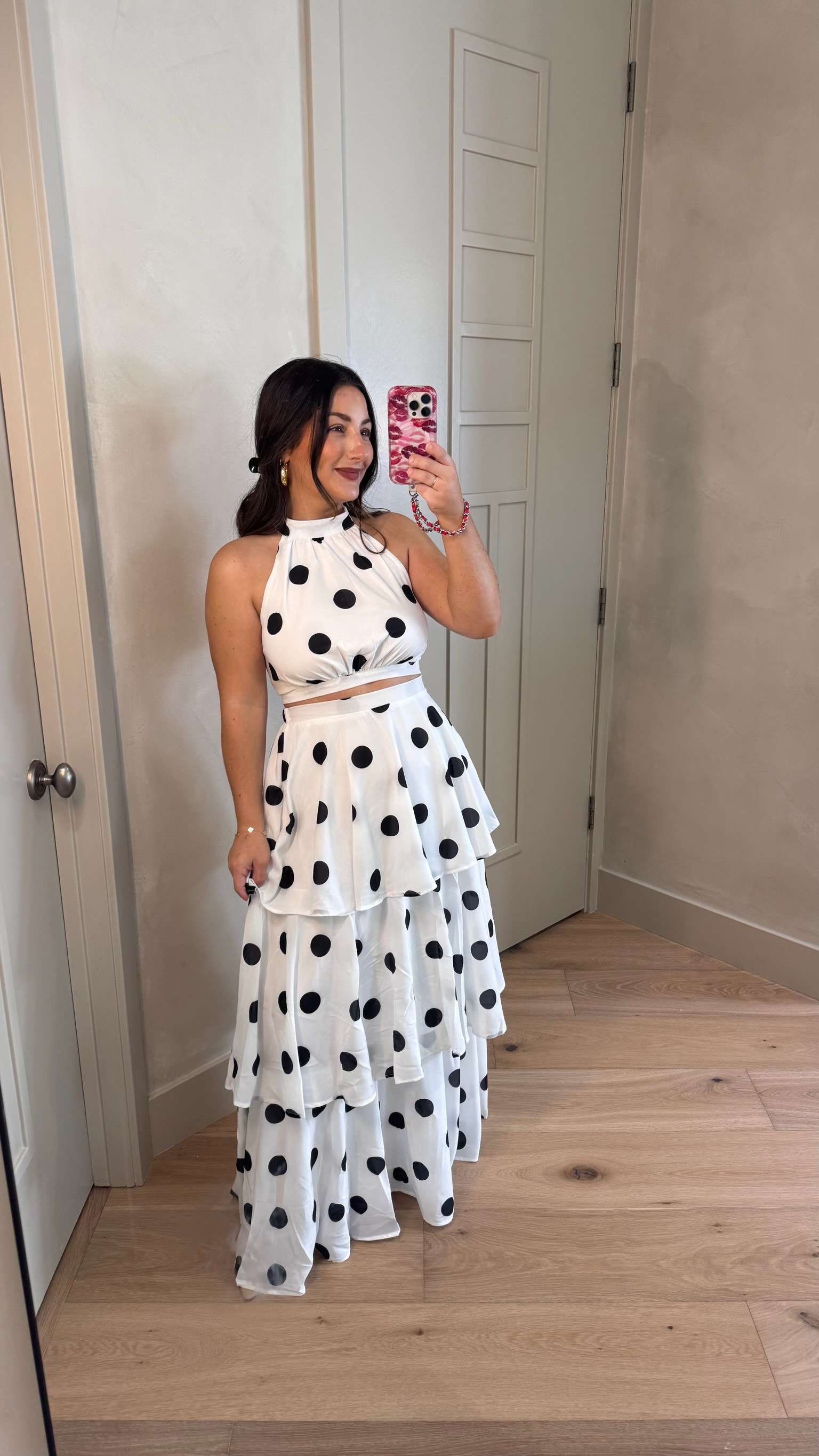 Elegant polka dot two piece set! 

Halter neck top with tiered maxi skirt! 

I'm in a size small 
(5'0" 140lbs)
Petite friendly

#LTKootd #LTKSeasonal #LTKPetite