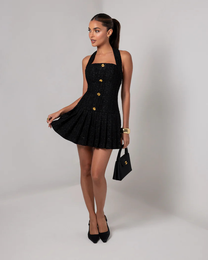 Black tweed flare mini dress | Heiress Beverly Hills