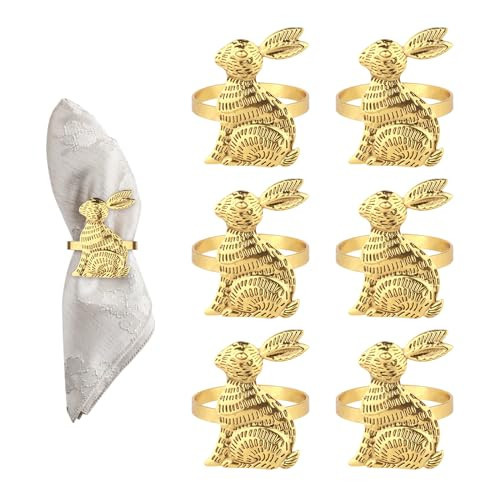 6pcs Easter Bunny Napkin Rings, Cute 1.57 Inch Rabbit Napkin Rings Metal Napkin Ring Buckles Gold Napkin Ring Holders Spring Table Decoration for Easter Feast Banquet Party | Amazon (US)