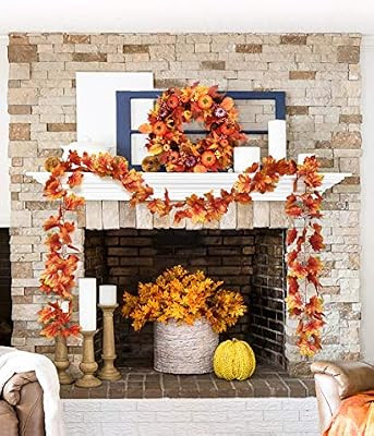 Tiny Land 2 Pack Fall Garland Maple Leaf,5.9Ft Hanging Mantle Vine Decor Artificial Decoration fo... | Amazon (US)