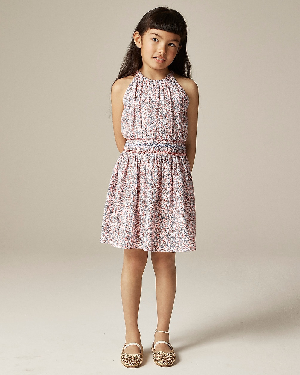 Girls' smocked-waist dress in linen viscose floral | J. Crew US