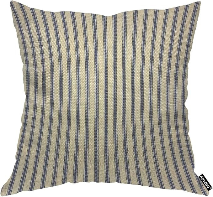 AOYEGO Lined Blue Stripes Throw Pillow Cover Vintage Repeat Classic Retro Streaks Lines Modern Pi... | Amazon (US)