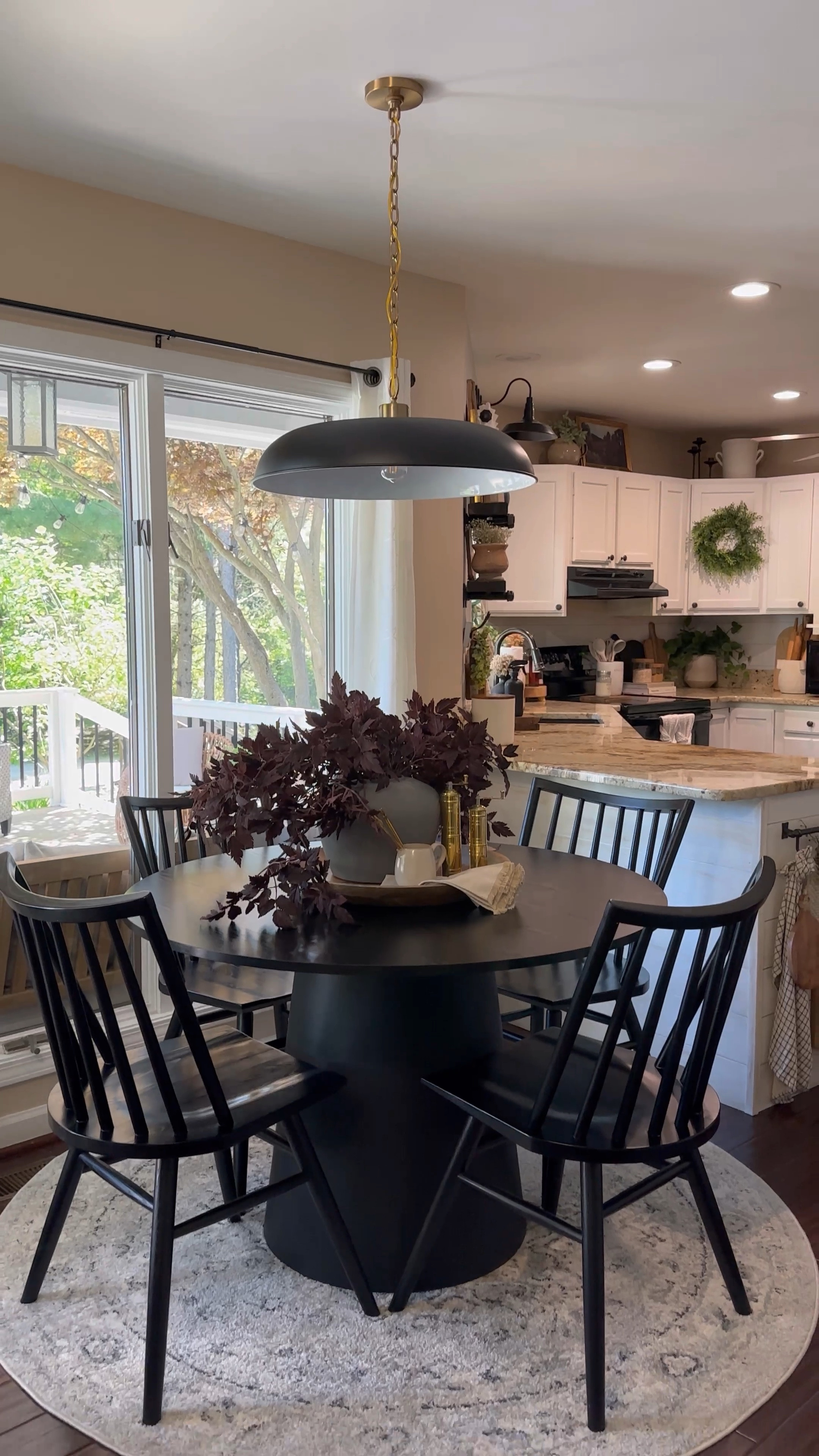 Breakfast Nook Light Glow Up. Follow @farmtotablecreations on Instagram for more inspiration. Round Pendant Light on Sale. Modern Light. Round Table. Black Wood Chairs. Round Rug. Centerpiece. Afloral Stems. Cimicifuga Ramosa Leaves. Tray Decor. Salt & Pepper Mills. Tray Styling. Hearth and Hand tray. Wood tray. Target Finds. Amazon Home Finds  

#LTKhome #LTKunder50 #LTKsalealert