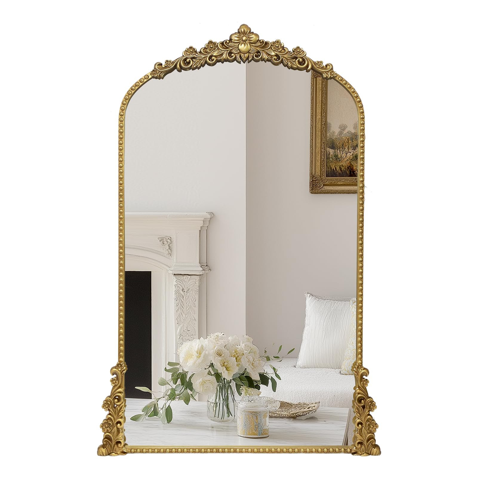 Vintage Arched Mirror, 24"x 42"Antique Baroque Mirror Style Metal Beaded Frame for Entryway Hallw... | Amazon (US)