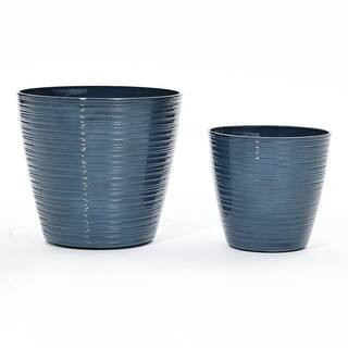 11.02 in. W x 10.04 in. H Marine Blue Tapered Round Tropical Plastic Planters Set (2-Piece) | The Home Depot