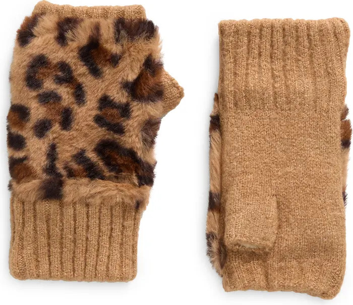 Kids' Faux Fur Knit Fingerless Gloves | Nordstrom