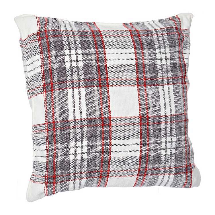 Gray and Red Plaid Chenille Pillow | Kirkland's Home