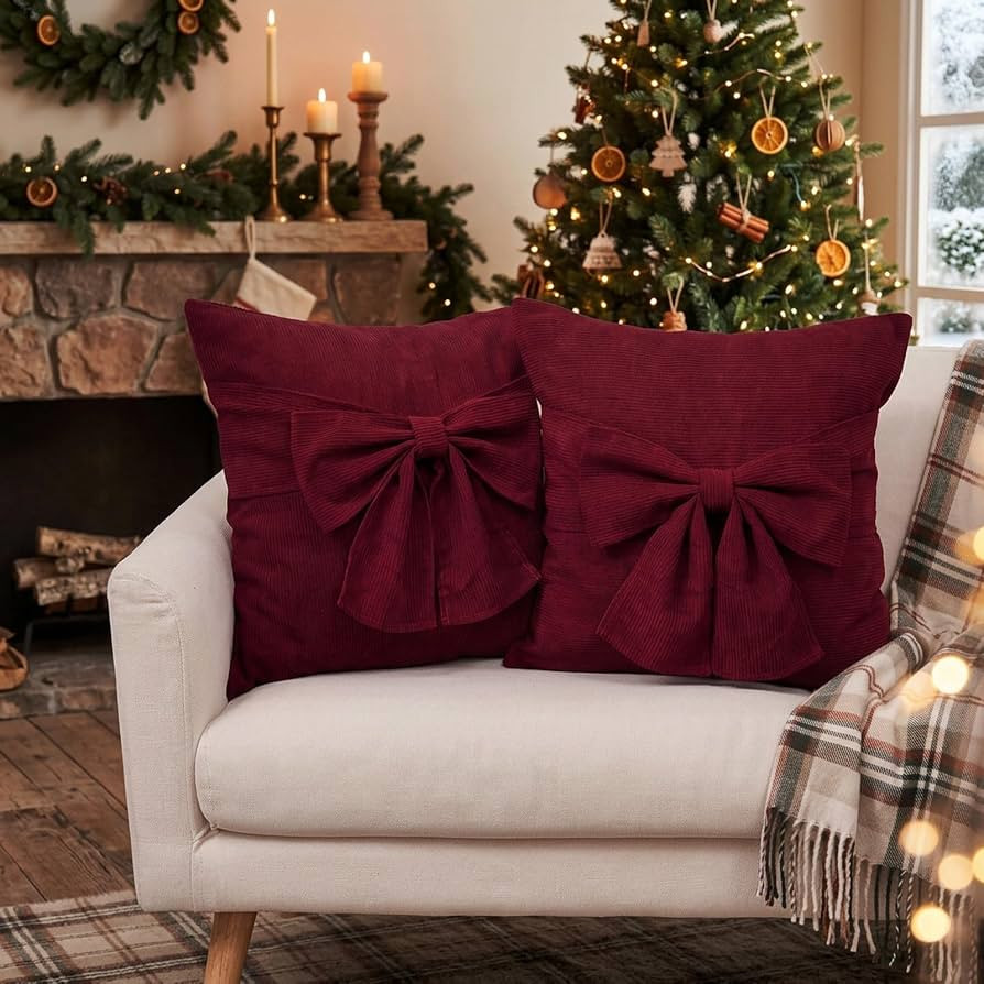 GAGEC Velvet Christmas Pillow Covers 18x18 Inch 3D Bow Soft Burgandy Pillow Covers Burgandy Chris... | Amazon (US)
