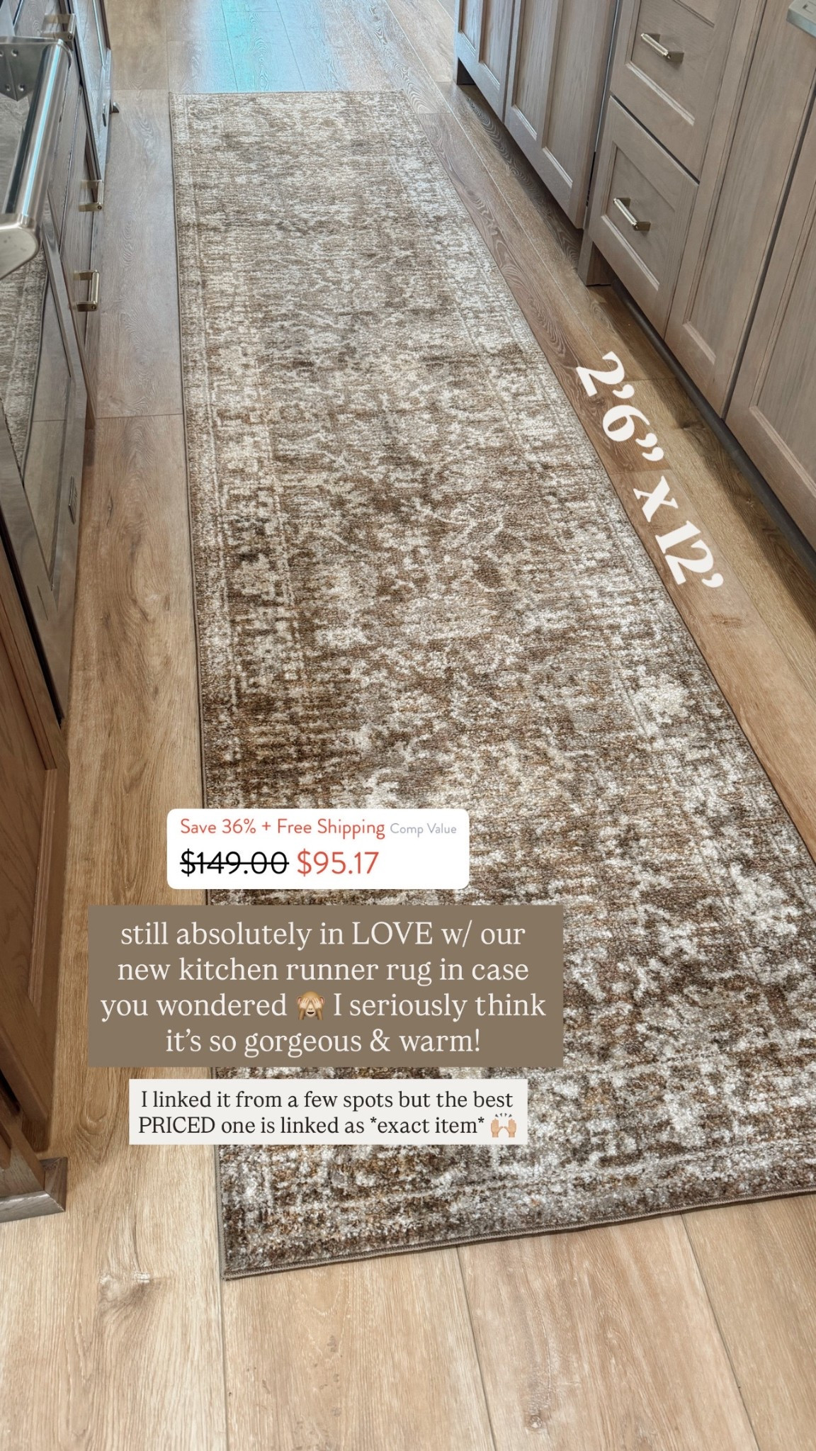 Still swooning over our new kitchen runner🤎😍 I absolutely love it. I was a little worried of it being so dark but it’s such a high traffic area, it’s necessary lol. So gorgeous! This is the 2’-6” x 12’-0” size! 

Home decor / cozy home / neutrals / lolol magnolia / Joanna Gaines / Amazon home / Holley Gabrielle / Wayfair / rugs USA 

#LTKHome #LTKStyleTip #LTKSaleAlert