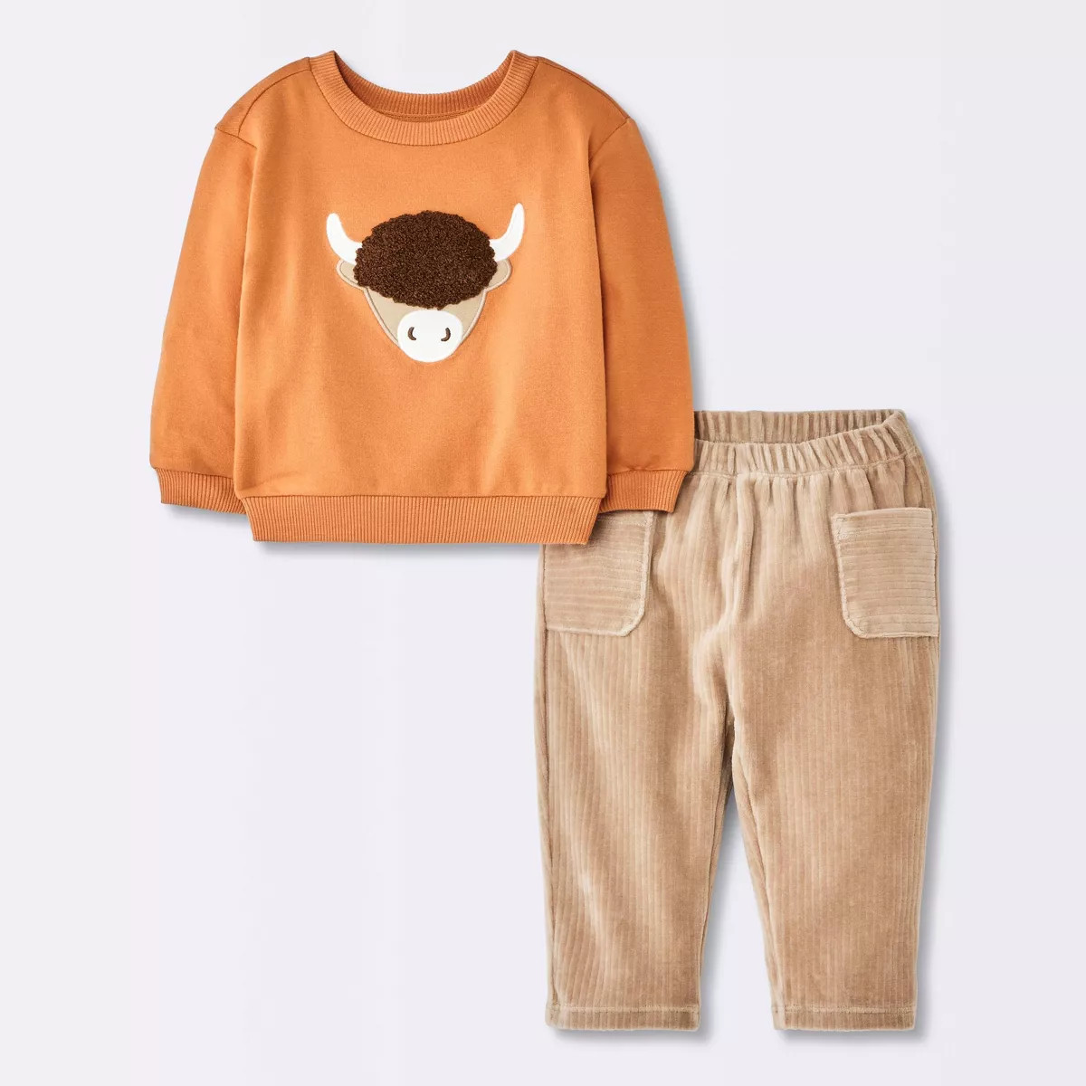 Baby Boys' Highland cow Sweatshirt and Pants Set - Cloud Island™ Orange 6-9M | Target