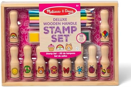 Melissa & Doug Deluxe Happy Handle Stamp Set with 10 Stamps, 5 Colored Pencils, and 6-Color Washa... | Amazon (US)