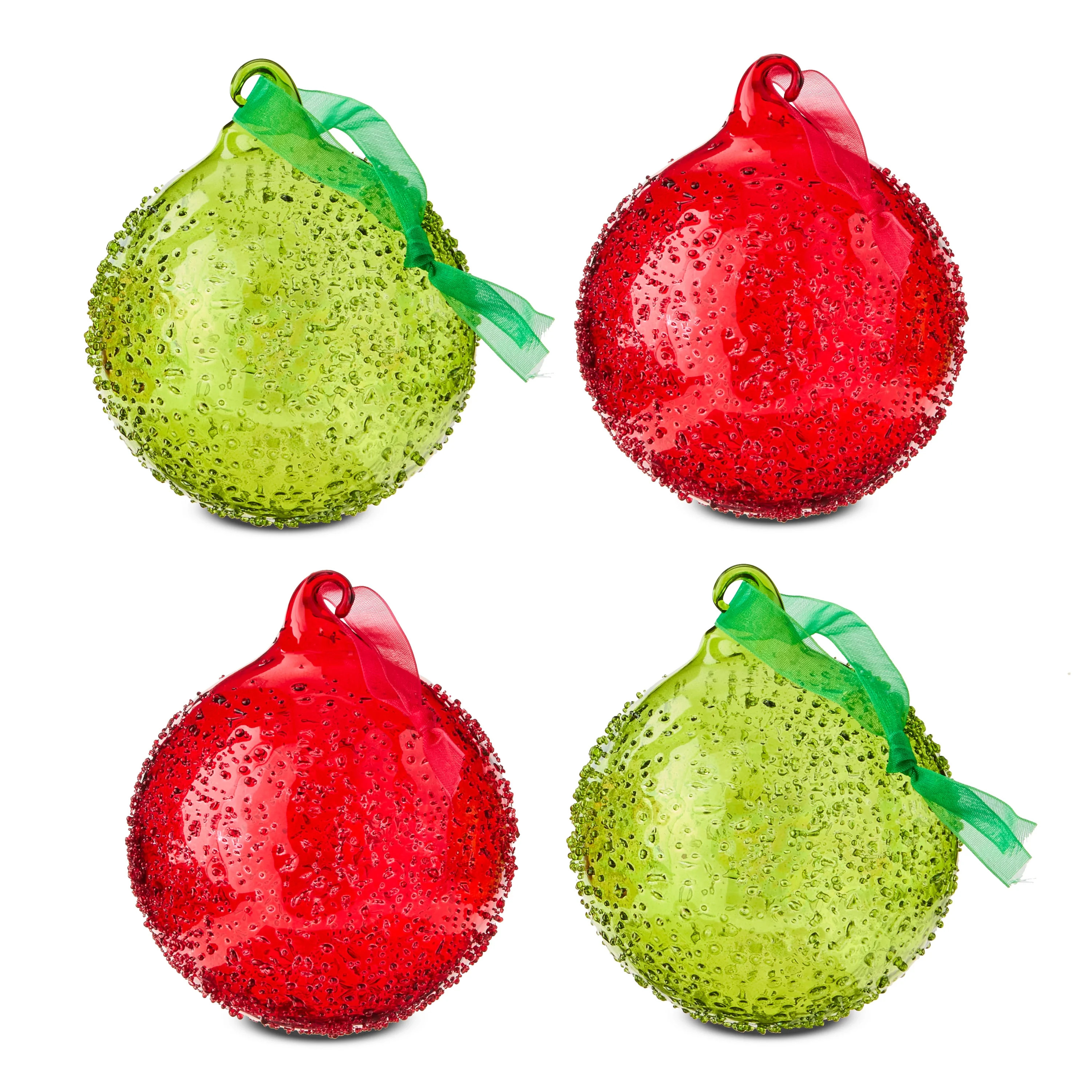 4 Count Red and Green Glass Christmas Ornaments, 3.54", by Holiday Time | Walmart (US)