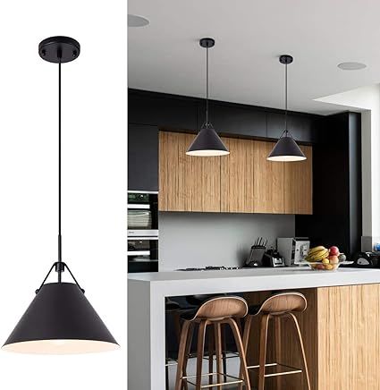 Modern Pendent Light Fixture with Leather and Iron Finish, 1-Light Hanging Light for Kitchen Isla... | Amazon (US)