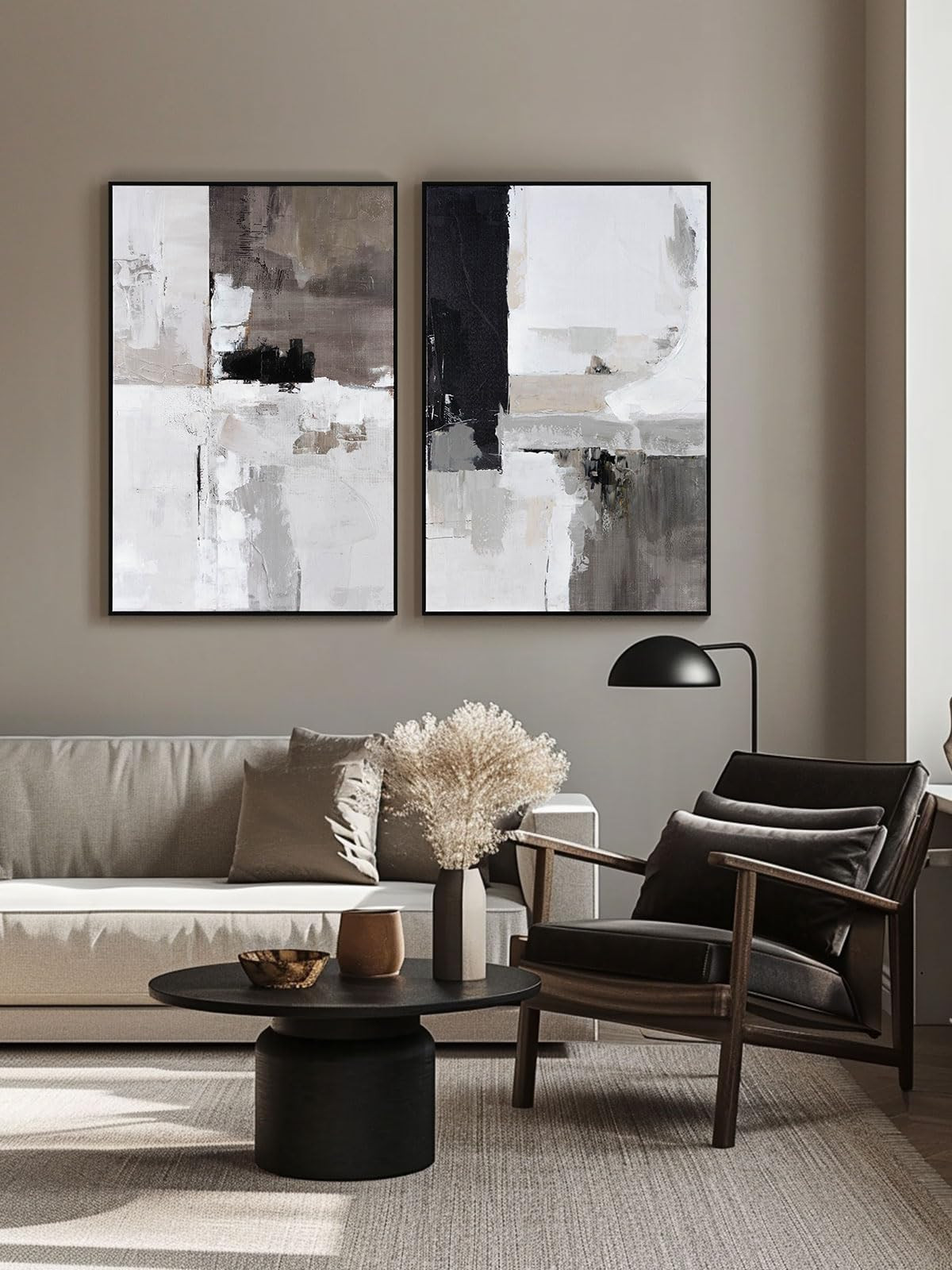 SAFERRYHOME Set of 2 Modern Grey and Black Abstract Wall Art - Framed Canvas Paintings for Living... | Amazon (US)