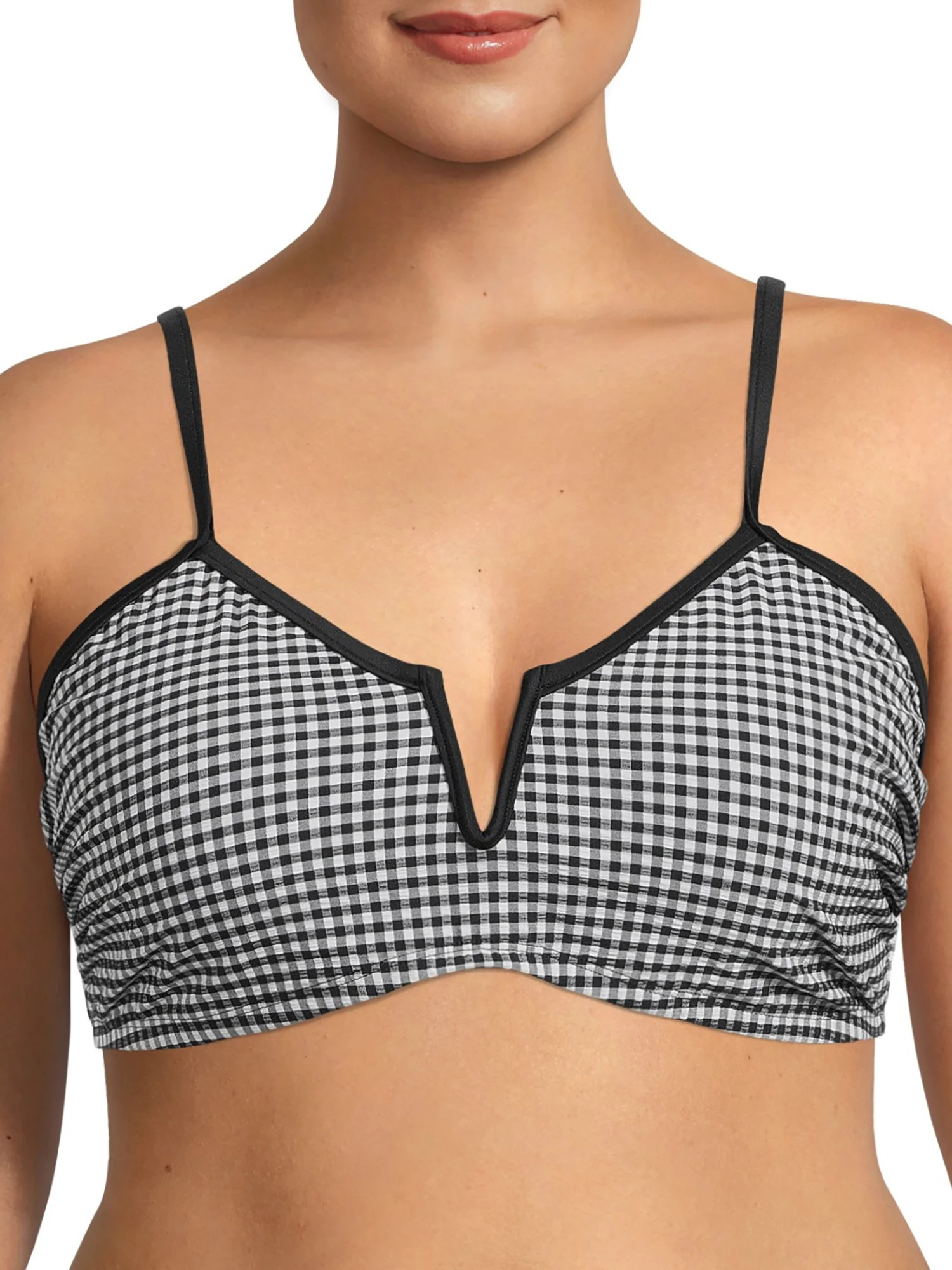 Time and Tru Women's Plus Size Gingham V-Wire Bikini Swim Top | Walmart (US)