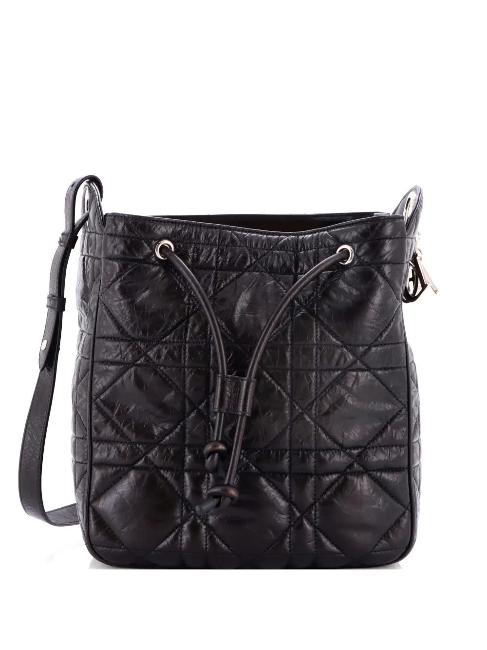 Christian Dior Pre-Owned D-Motion Bag Cannage Quilted Leather Medium bucket bag - Black | Farfetch Global
