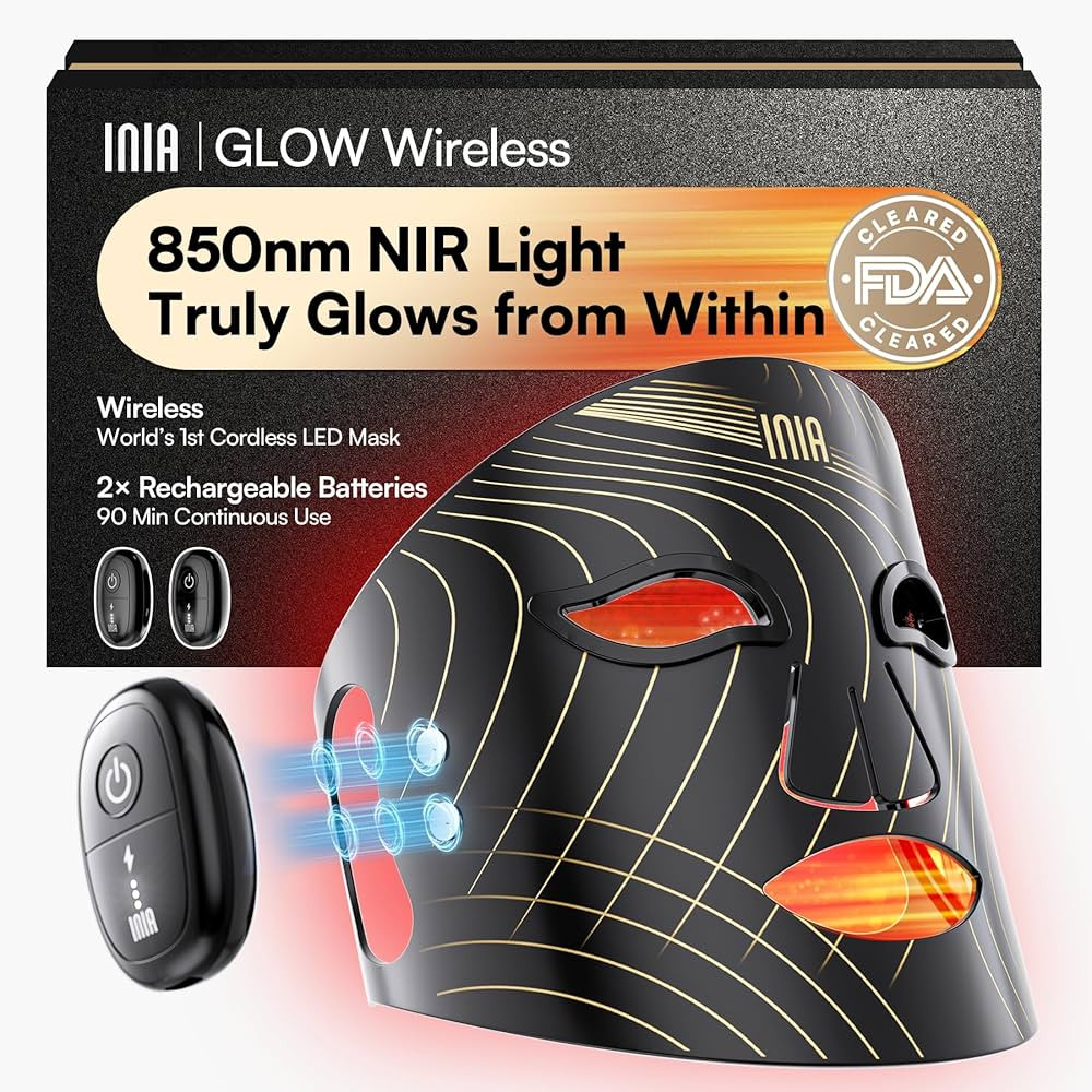 INIA Red Light Therapy Mask for Face, Glow Wireless LED Face Mask Light Therapy with Near-Infrare... | Amazon (US)