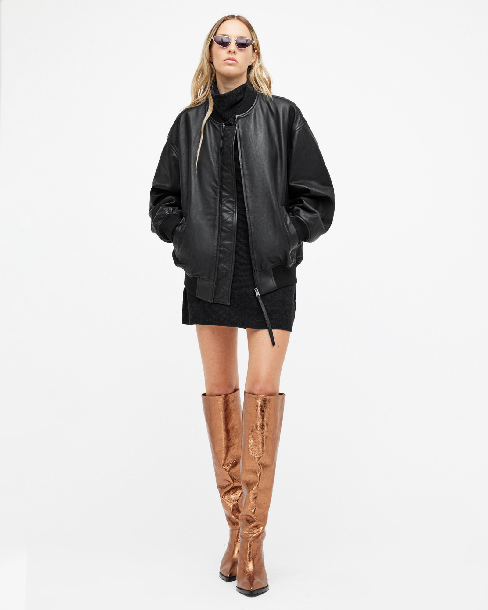 AllSaints Belle Oversized Leather Bomber Jacket | AllSaints UK