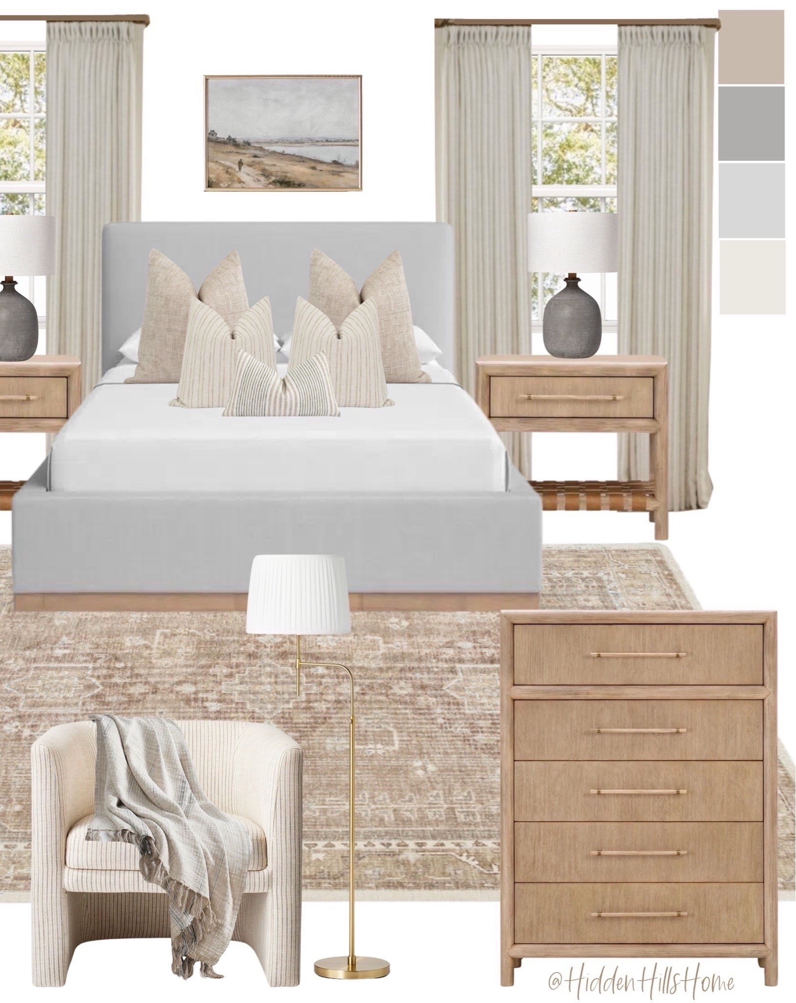 Cozy master bedroom mood board, nightstands, home decor, rug, primary bedroom design inspo, bedroom mood board, coastal bedroom design #bedroom 


#LTKSaleAlert #LTKSeasonal #LTKHome