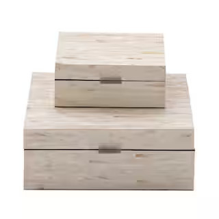 Rectangle Mother of Pearl Handmade Box with Linear Mosaic Pattern and Hinged Lid (Set of 2) | The Home Depot