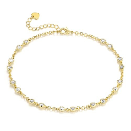 BYBAIZ 14K Gold Anklets for Women Gold Ankle Bracelets for Womens Anklets Ankle Bracelets for Women Evenly Spaced Cubic Zirconia with Delicate Brilliance Anklet Bracelet for Womens | Amazon (US)