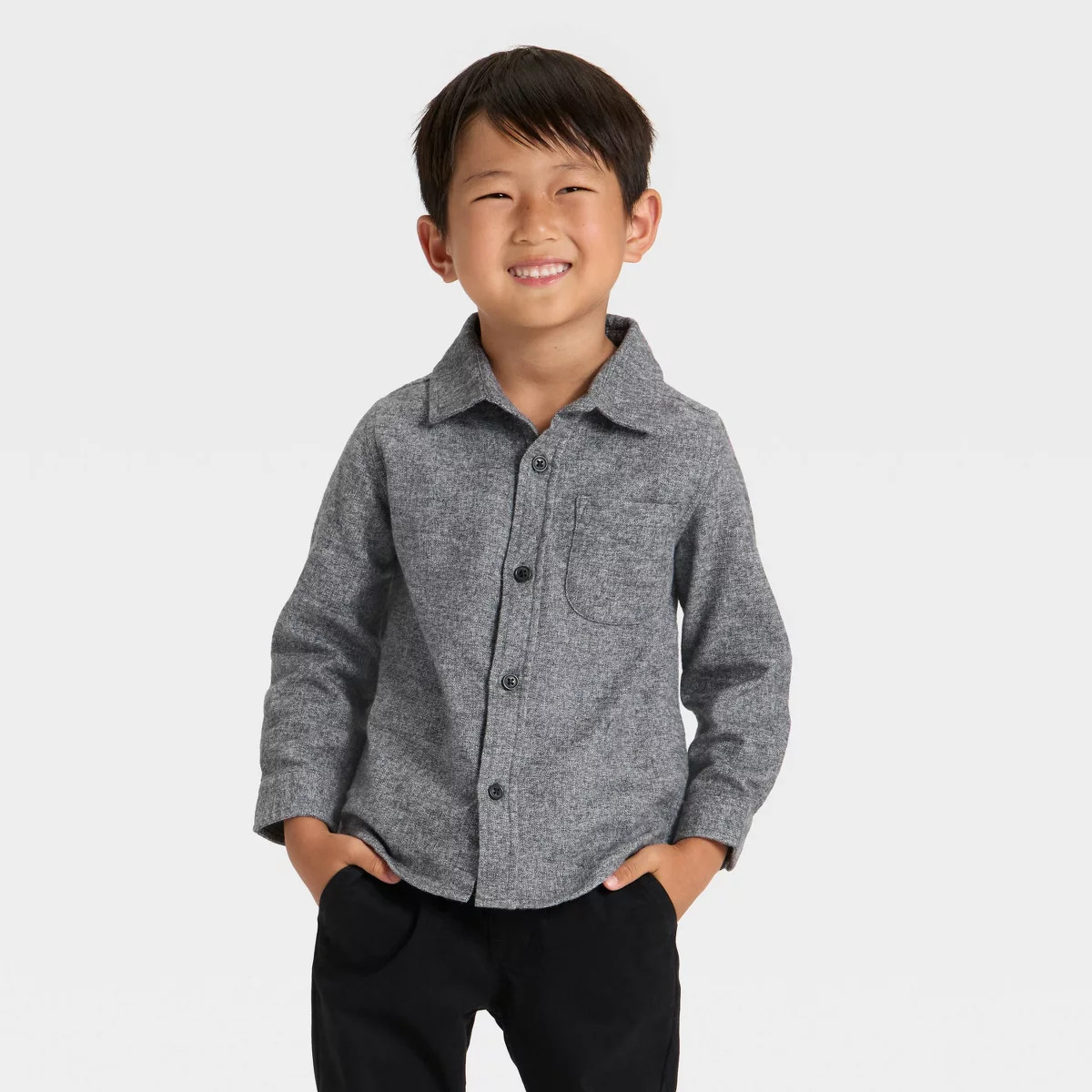 Toddler Boys' Long Sleeve Woven Button-Down Shirt - Cat & Jack™ Gray 2T | Target