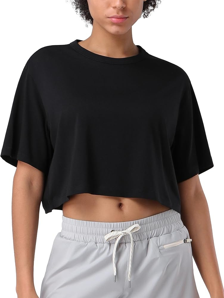 Pioneer Camp Bamboo Viscose Workout Crop Tops for Women Short Sleeve Loose T-Shirts Cropped Athle... | Amazon (US)