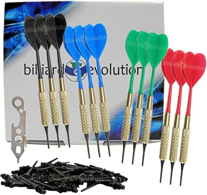 Billiard Evolution Set of Twelve Brass 2ba 16gm Soft Tip Bar Darts, 100 Black Dart Tips, Dart Wre... | Amazon (US)