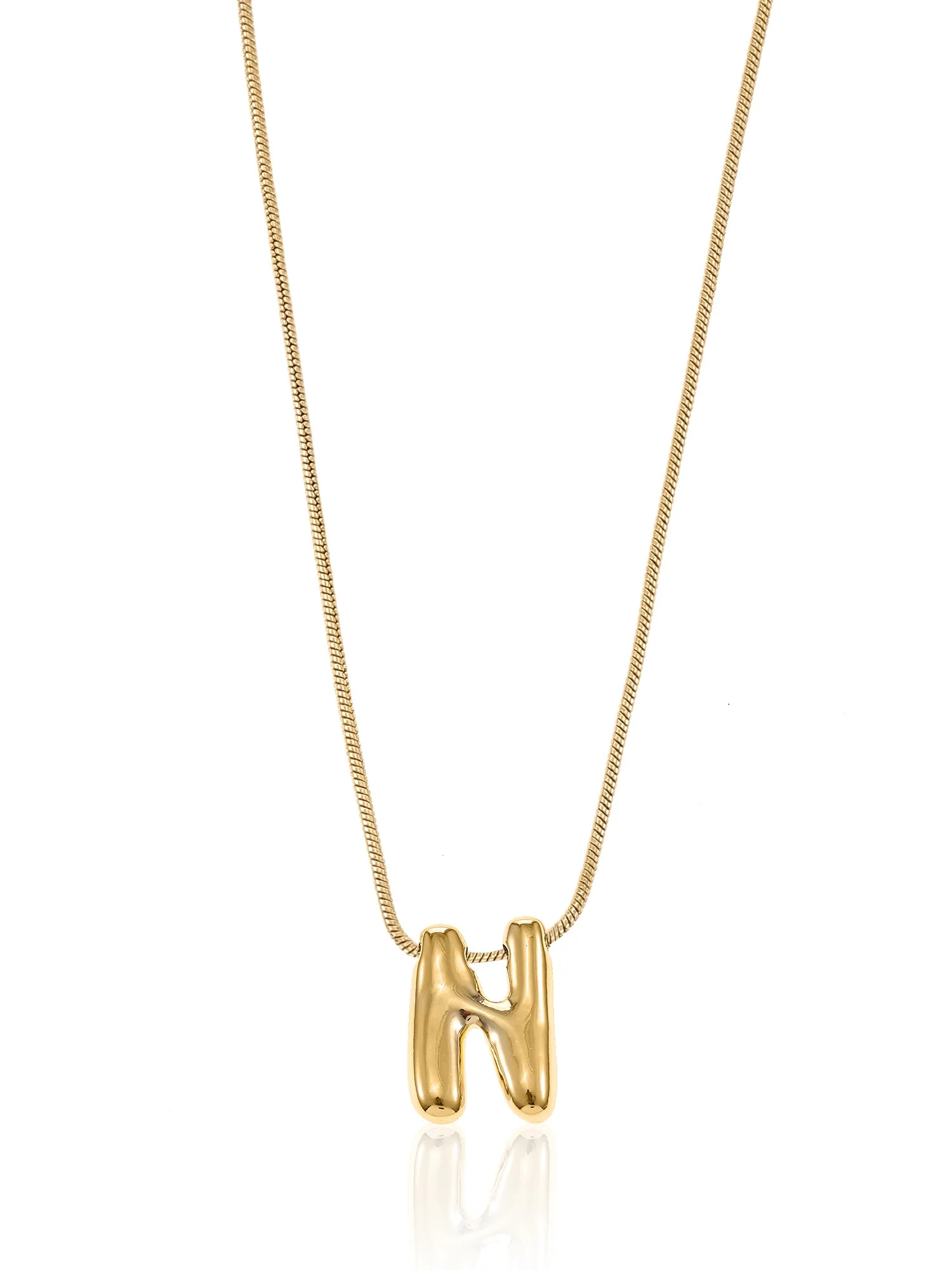 No Boundaries Goldtone Initial Bubble Letter Necklace, 1 Piece, Letter N | Walmart (US)