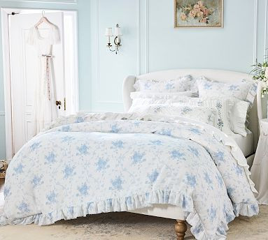 LoveShackFancy Belgian Flax Linen La Vie En Rose Print Duvet Cover | Pottery Barn (US)