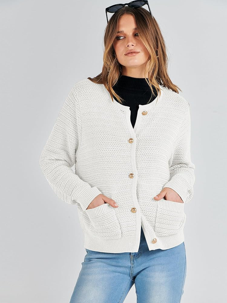 ANRABESS Suéteres tipo cárdigan para mujer, para otoño, frente abierto, manga larga, con boton... | Amazon (US)