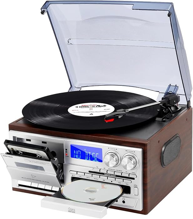 9 in 1 Vintage Record Player for Home with Two-Way Bluetooth, 3 Speed Turntable, CD & Cassette Pl... | Amazon (US)