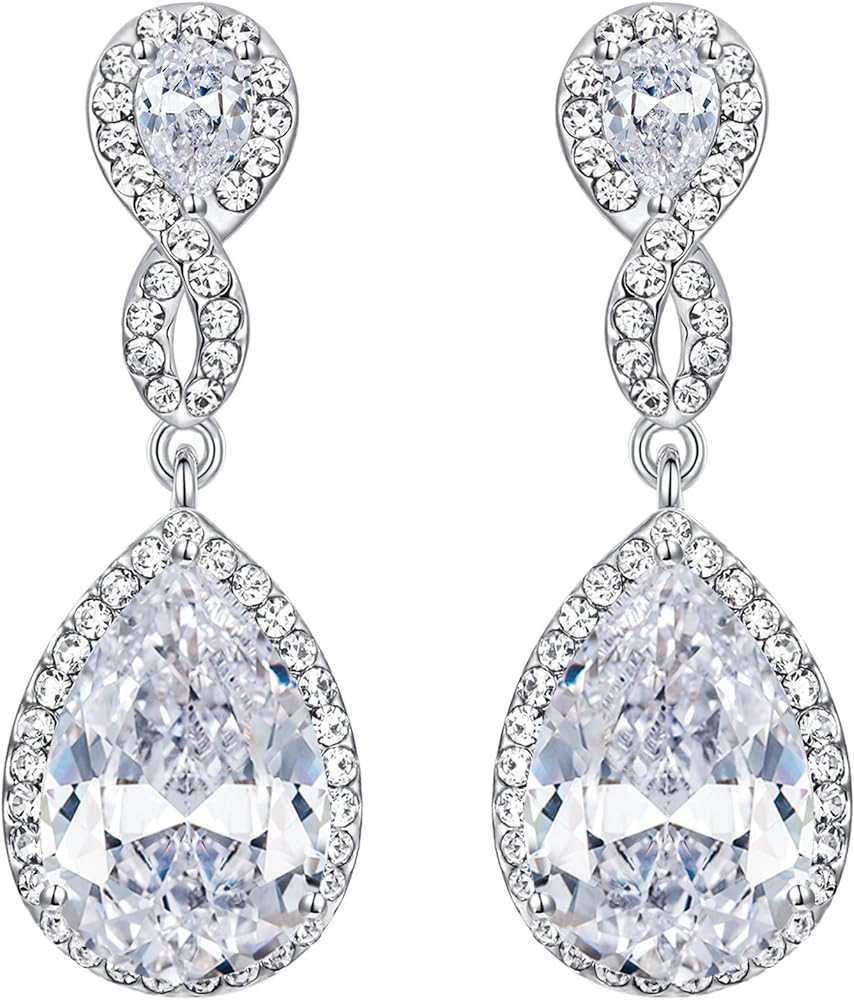EVER FAITH Cubic Zirconia Wedding Earrings for Women Brides, Austrian Crystal Birthstone Wedding ... | Amazon (US)
