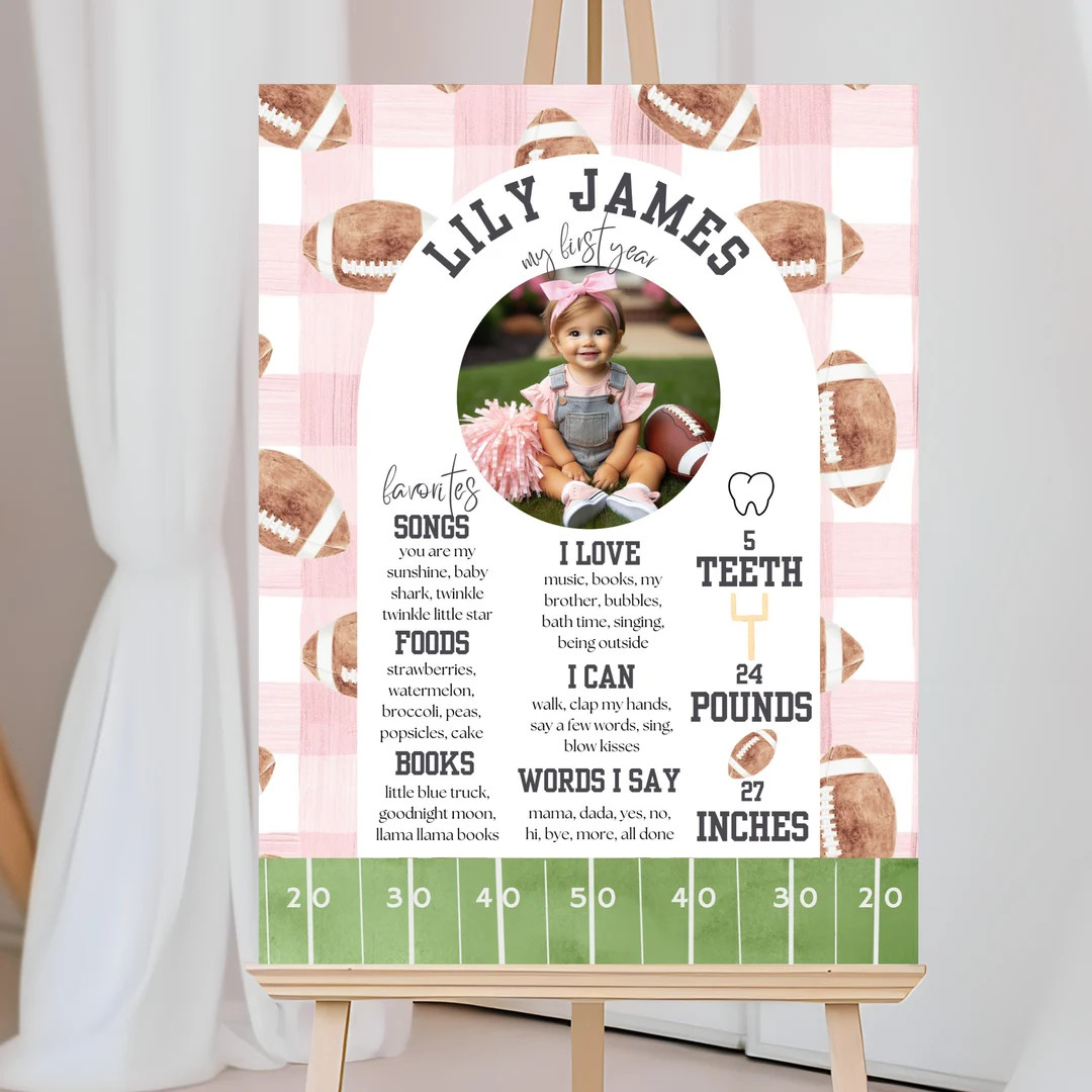 Pink Football First Birthday, Milestone Poster, First Year Down, Instant Download, Editable Templ... | Etsy (US)