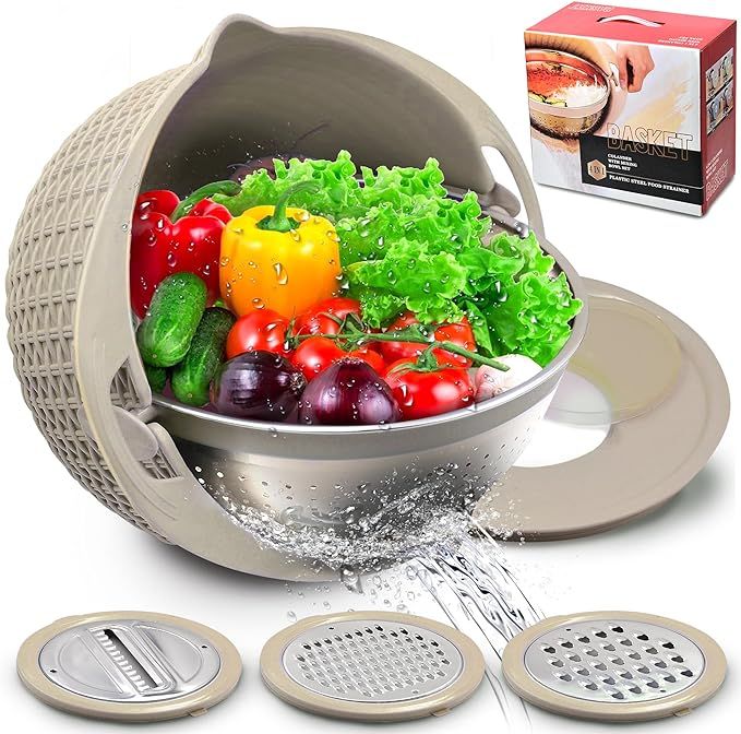4-1 Colander with Mixing Bowl Set, 2024 New Food Strainers and Colanders Set for Kitchen, Pasta R... | Amazon (US)