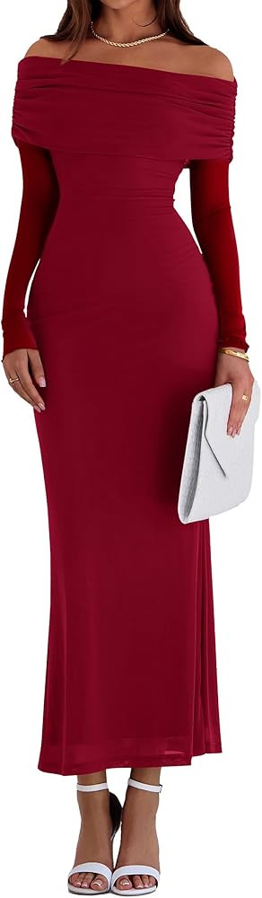 PRETTYGARDEN Fall Dresses for Women 2025 Elegant Off The Shoulder Long Sleeve Formal Wedding Gues... | Amazon (US)