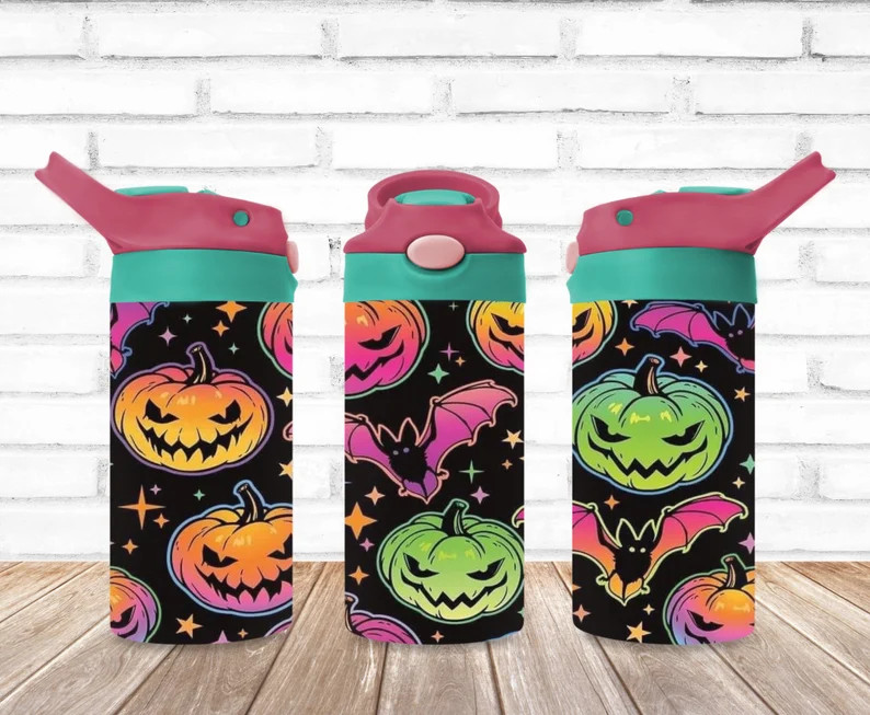 Kids Halloween Tumbler Bright Pumpkins Kids Water Tumbler - Etsy | Etsy (US)